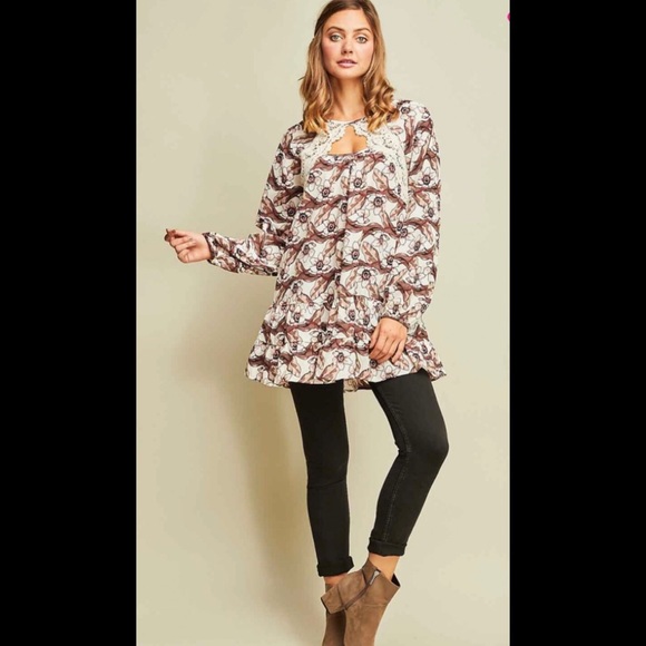 Floral print drop waist tunic top - Picture 1 of 6